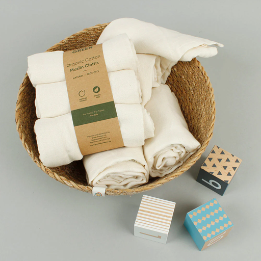 Organic Cotton Muslin Cloths - Natural - Pack of 3